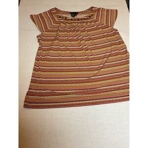 Dana Buchman Top XL‎ Blouse Embellished Neckline Geometric Print Career Casual